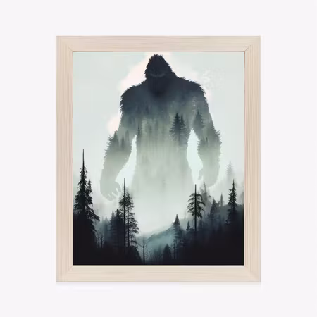Poster med ram - Yeti silhouette and dark forest
