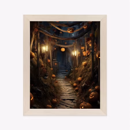 Poster med ram - Autumn forest and pumpkins