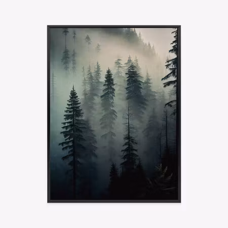 Poster med ram - Trees in a foggy forest
