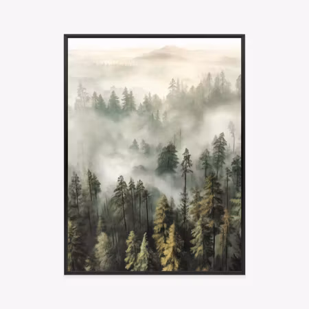 Poster med ram - Mountain forest in the fog