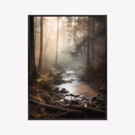 Poster med ram - River in the forest on a foggy