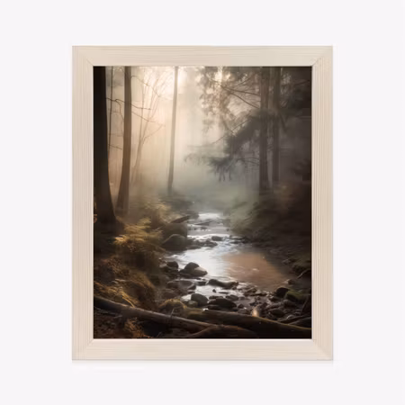 Poster med ram - River in the forest on a foggy