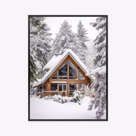 Poster med ram - Scandinavian cottage covered with