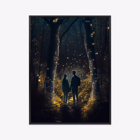 Poster med ram - Couple in a magical forest at