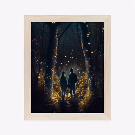 Poster med ram - Couple in a magical forest at