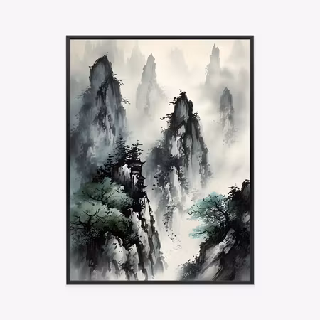 Poster med ram - Japanese style a foggy morning in