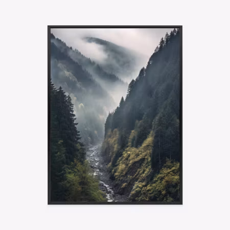 Poster med ram - A stream and a mountain forest in