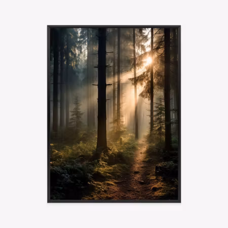 Poster med ram - Forest with sun rays in the