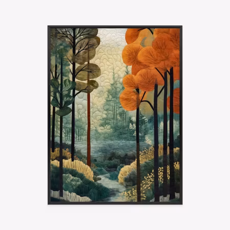 Poster med ram - Autumn landscape with forest