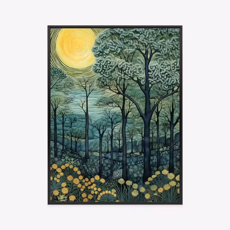 Poster med ram - Full moon over forest landscape