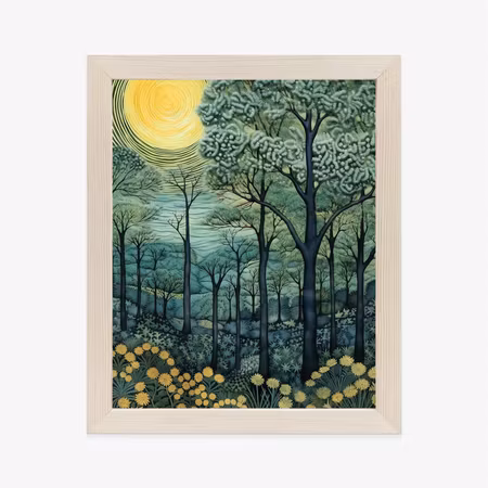 Poster med ram - Full moon over forest landscape