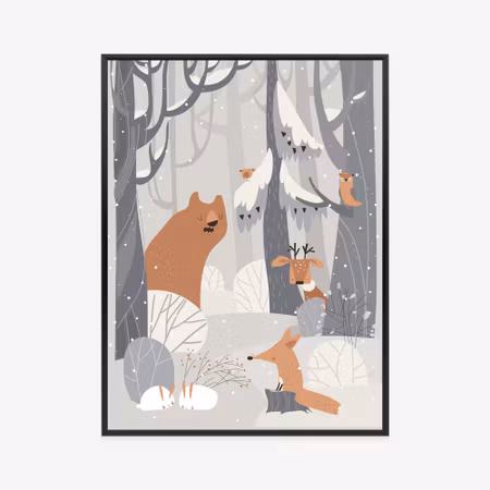 Poster med ram - Fairy tale animals in the winter
