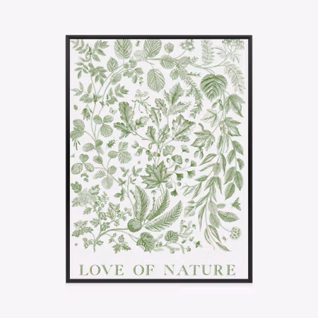 Poster med ram - Drawn nature leaves in green