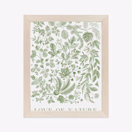 Poster med ram - Drawn nature leaves in green