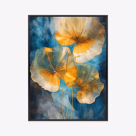 Poster med ram - Abstract golden leaves on a blue