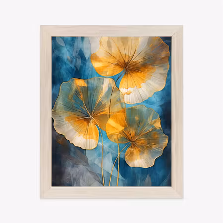 Poster med ram - Abstract golden leaves on a blue