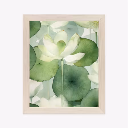 Poster med ram - White lotus flower and green