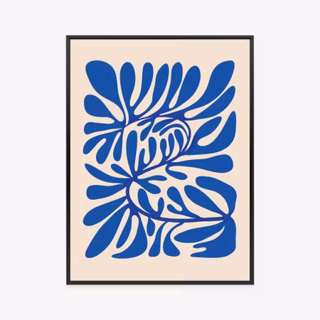 Poster med ram - Minimalist blue plant pattern