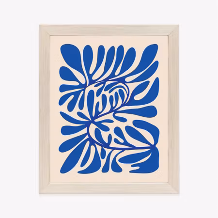 Poster med ram - Minimalist blue plant pattern