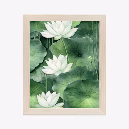 Poster med ram - Lotus flower among green leaves