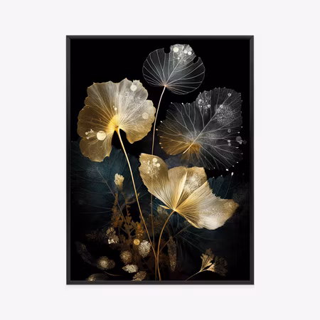 Poster med ram - Golden leaves and seeds on a dark