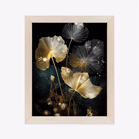 Poster med ram - Golden leaves and seeds on a dark
