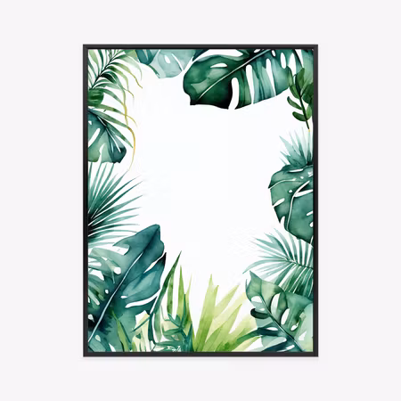 Poster med ram - Green leaves painted with