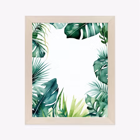 Poster med ram - Green leaves painted with