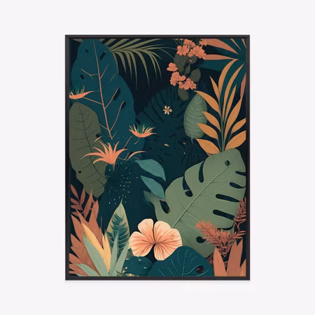 Poster med ram - Tropical flowers and leaves in