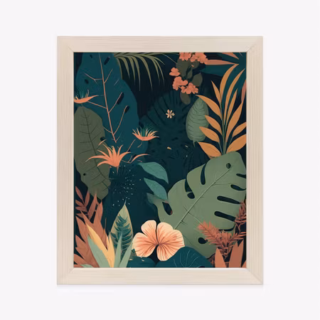 Poster med ram - Tropical flowers and leaves in