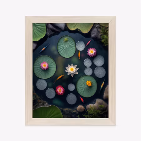 Poster med ram - Pond of water lilies and fish