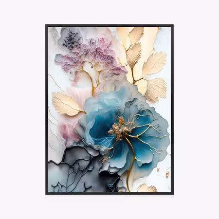 Poster med ram - Blue flower golden leaves