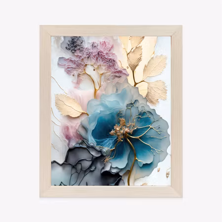 Poster med ram - Blue flower golden leaves