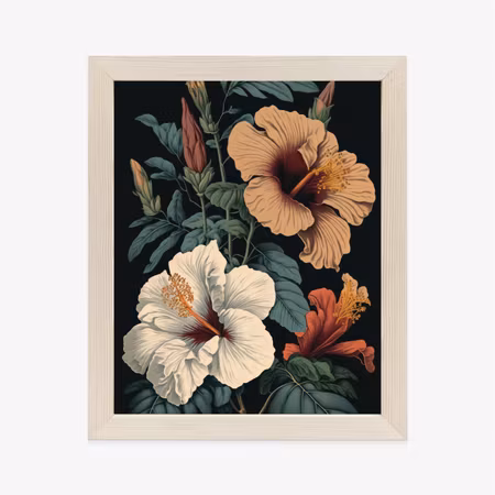 Poster med ram - Hibiscus flowers and green leaves