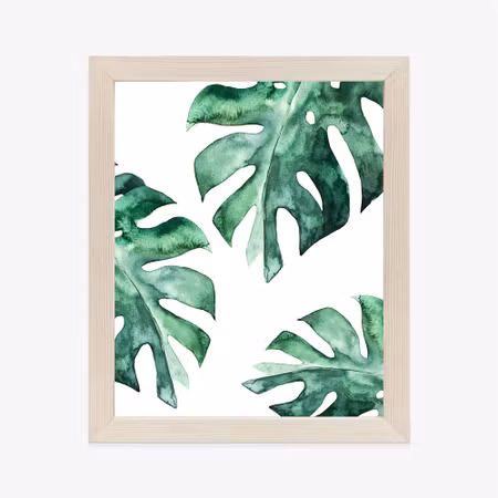 Poster med ram - Three watercolor monstera leaves
