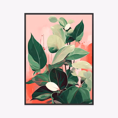 Poster med ram - Painted green plant leaves on a