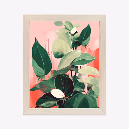 Poster med ram - Painted green plant leaves on a