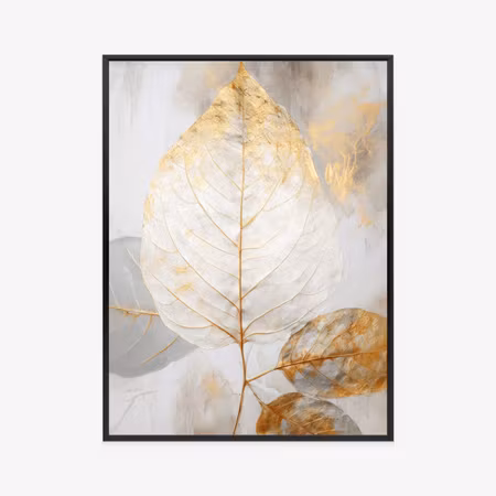 Poster med ram - Painted leaves with gold