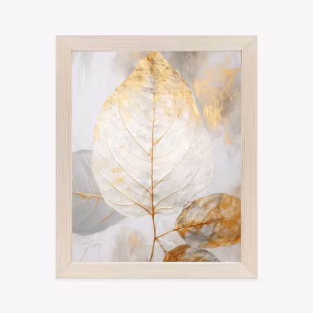 Poster med ram - Painted leaves with gold