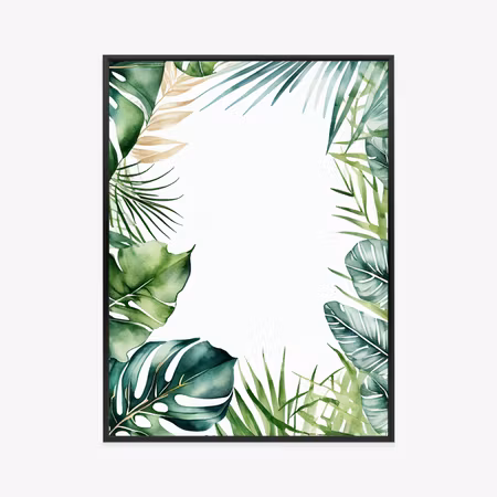 Poster med ram - Tropical green watercolor leaves