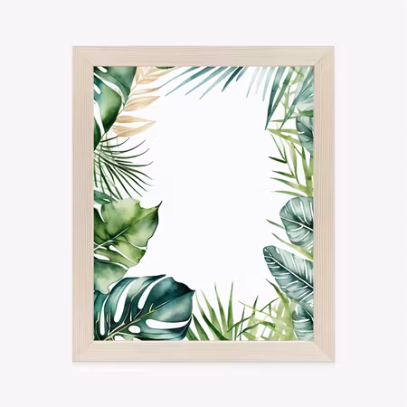 Poster med ram - Tropical green watercolor leaves