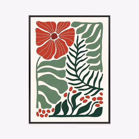 Poster med ram - Retro plants and red flowers