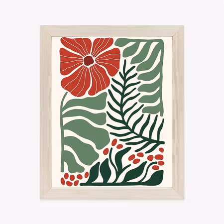 Poster med ram - Retro plants and red flowers
