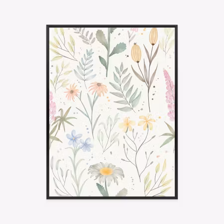 Poster med ram - Pastel watercolor wildflowers