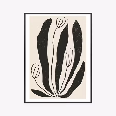 Poster med ram - Big black leaves and flowers in