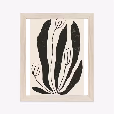 Poster med ram - Big black leaves and flowers in