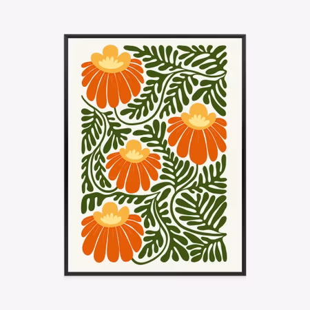 Poster med ram - Red flowers in the style of