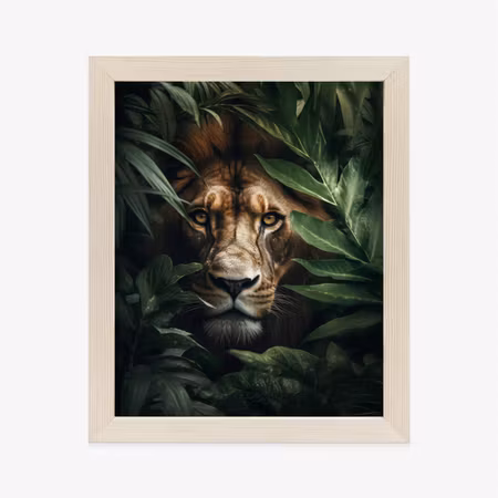 Poster med ram - Lion among tropical leaves