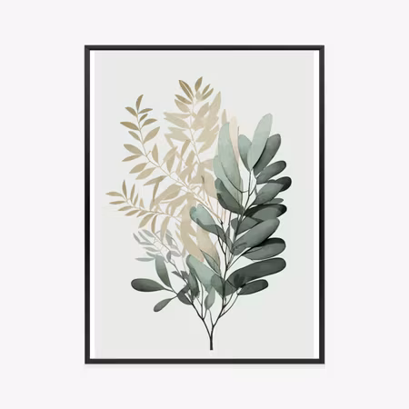 Poster med ram - Green and gold watercolor twig