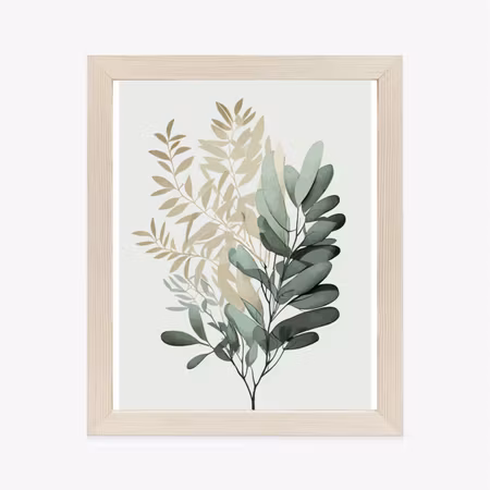 Poster med ram - Green and gold watercolor twig